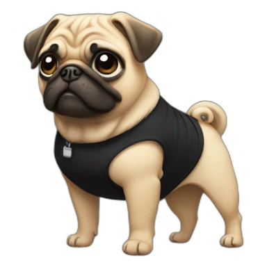 pug wearing a black t-shirt sticker