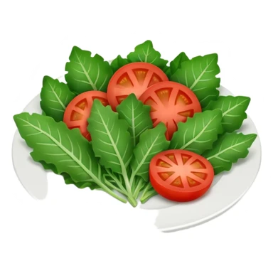 Minimalistic flat vector icon, iOS style, thin black contour on white background. Plate filled with leafy greens and tomato slices. Clean, no text, no shadows sticker