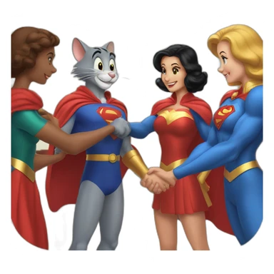 Tom and Jerry giving handshake to super women sticker
