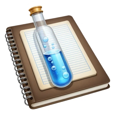 test tube with bubbles next to a notebook sticker