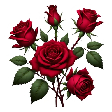 A hauntingly beautiful scene of deep red Gothic roses, their velvety petals unfolding in shades of ruby, burgundy, and scarlet. Dark thorns twist around them, emerging from the shadows like a forbidden love story. sticker