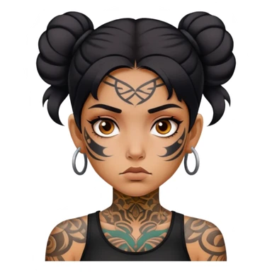 girl with bold face tattoos, serious expression sticker