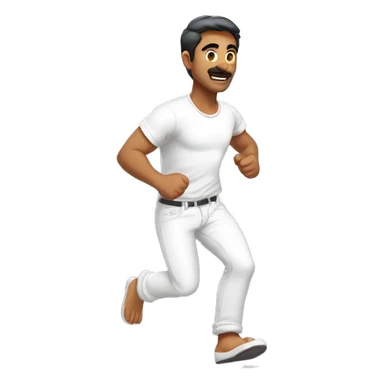 an indian man aged 30 years, wearing a white t-shirt and a white pant, full body, running, front-facing view, arms swinging naturally, intense focused expression, high resolution, perspective view, 2D cartoon style, simple cartoon colors
 sticker