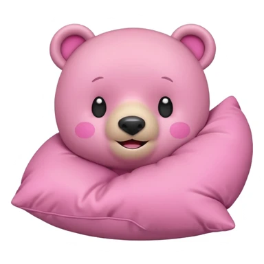 pink bear with a mischievous smile, gripping a pillow, flat minimal rounded shapes, playful, iPhone emoji style sticker
