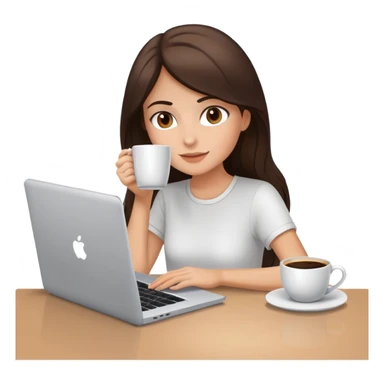 white brunette girl with laptop and coffee sitting at desk sticker