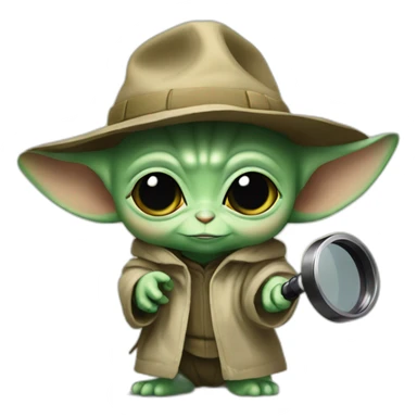 baby yoda as detective with magnifying glass sticker