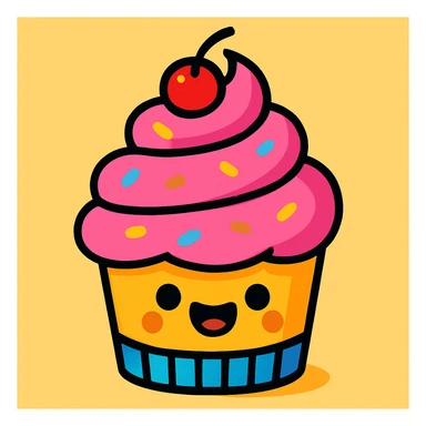 stylized playful cupcake with pink icing, no text sticker
