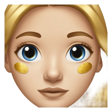 white girl with freackles hair of a brunett blue eyed girl using Gold gel skin care patches under her eyes sticker