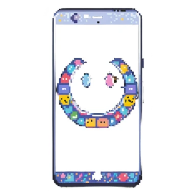 Y2K folder phone, open, with a smiley face selfie on the screen, sparkles around sticker