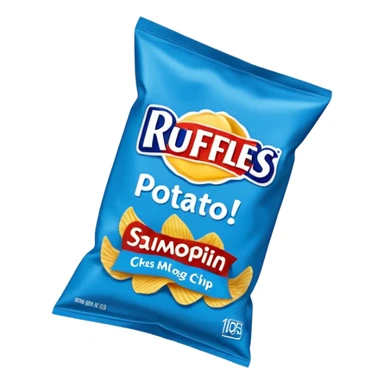 Draw a Ruffles chip bag in blue packaging with ridged potato chips spilling out. sticker