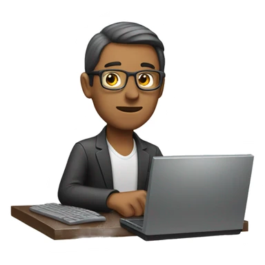 man with computer working sticker