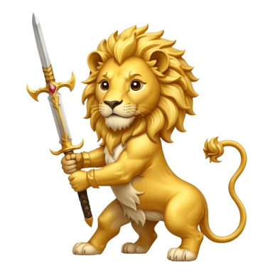    Please create a golden lion holding a curved sword with the half sun on top of the lion’s back? sticker