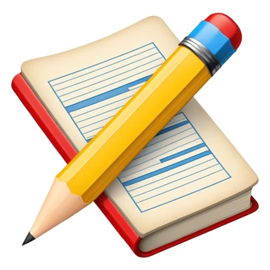 Vintage comic book emoji: an open comic book with classic panels, bold lines, and vibrant colors like red, yellow, and blue. A pencil writes text on the page, symbolizing the creation of the story. Transparent background, evoking the classic feel of old-school comics. sticker