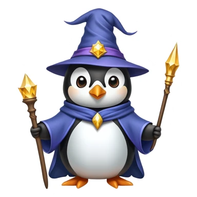 penguin dressed as a wizard with a magical wand and pointy hat sticker