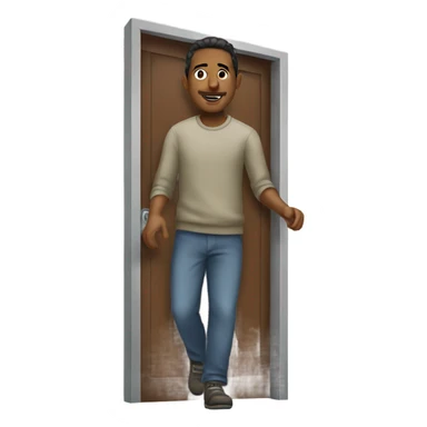 man walking out a door sticker