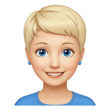 Mujer  60 años pelo rubio y pixie ojos azules cara redonda sticker