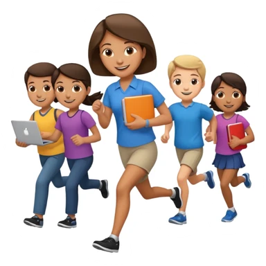 teacher running kids and computer in hand sticker