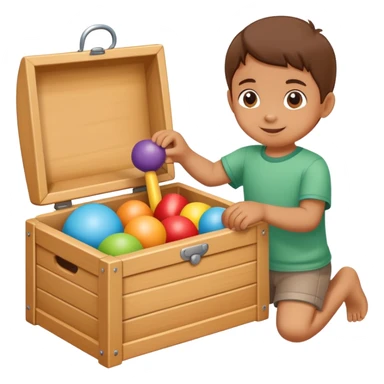 child putting toys back into a toy box, cheerful and responsible sticker