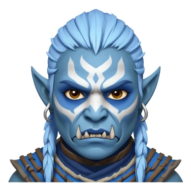 Fantasy orc portrait emoji, white and blue frost war paint on face, harsh winter warrior mood, strong expression, minimal tribal design, clean readable emoji style, male/female variant
 sticker