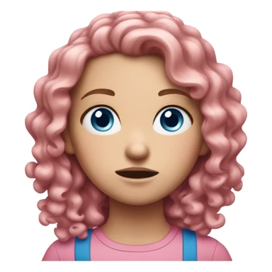 White girl with blue eyes and pink curly hair looking annoyed sticker