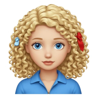 Cool blond curly girl blue eyes. Cooler color blond hair. Longer hair sticker