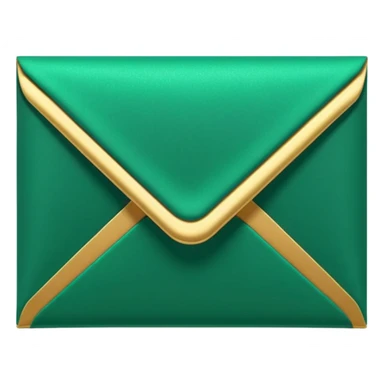 3D minimal envelope icon with subtle star or sparkle accent, matte finish, deep green (#0B3D2C), gold (#C9B037) sparkle, Apple style, sleek and premium, soft shadow, transparent background sticker