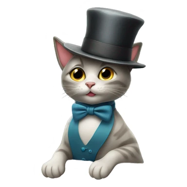 Cat playing a piano with a fancy hat on sticker