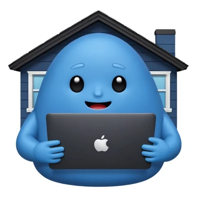 blob holding black macbook infront of home which is used in slack sticker