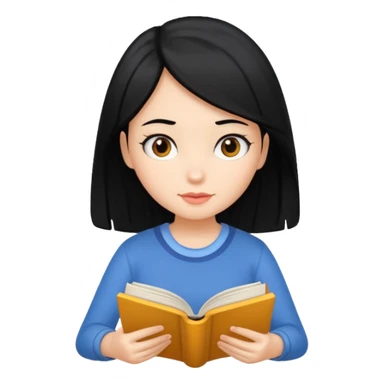 Girl black hair reading book sticker