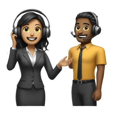 two sales agents wearing a headset with a microphone sticker