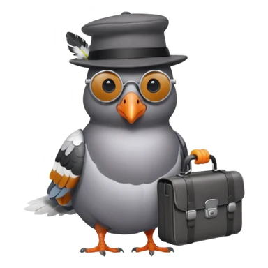 a clever pigeon wearing a tiny spy hat and sunglasses, holding a miniature briefcase sticker