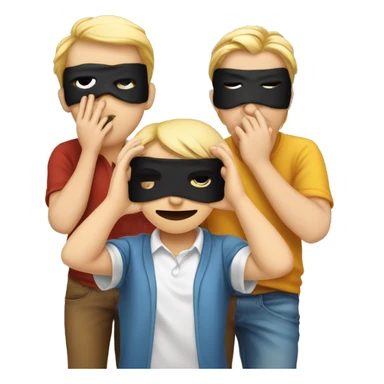 An emoji of three people representing 'see no evil, hear no evil, speak no evil.' One person has their eyes covered with a blindfold, another is covering their ears, and the third is covering their mouth sticker