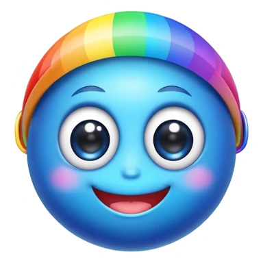 blue planet with rainbow colored rings and a cute smiling face with big eyes sticker