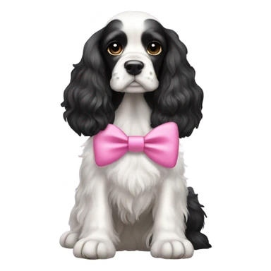 Black and white cocker spaniel wearing a pink bow sticker