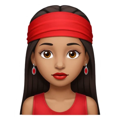 light-skinned black girl with long eyelashes with long strait dark brown hair with edges wearing a red top with no sleeves. and a red accessory on her head with nose and mouth piercings. sticker