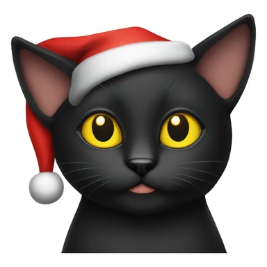 Black cat with yellow eyes wearing Santa hat sticker