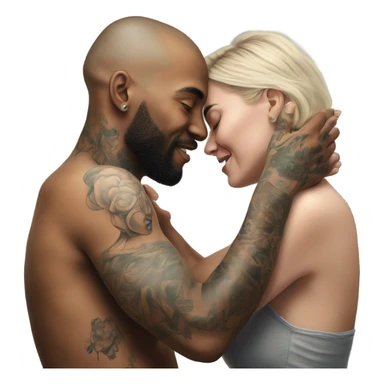 intimate moment between lovers, photo Realistic Couple with tattoos  sticker
