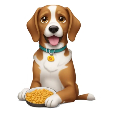 dog with treats in dog bowl sticker
