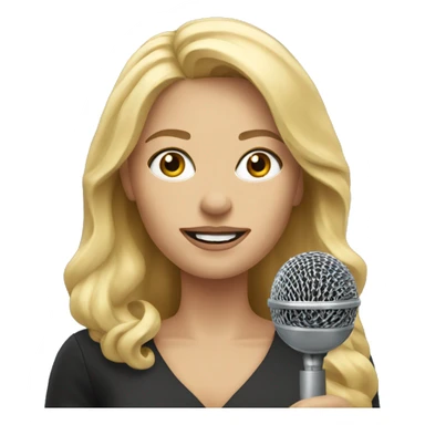 Blonde woman news reporter with microphone sticker