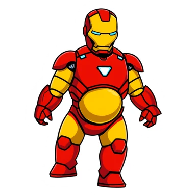 Iron Man with a pregnant belly, wearing red and gold armor suit sticker