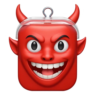 A package of dental floss with a smiling horny devil face  sticker