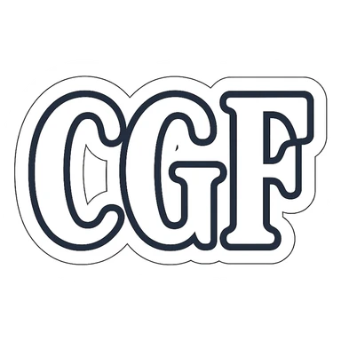 Discord emote, 'CGF' in a classic font, white fill, thick white outline, centered, high contrast, transparent background, 128x128 sticker
