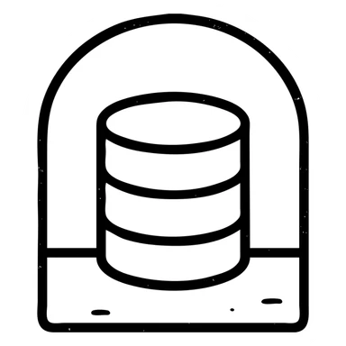 minimalist outlined icon of a database cylinder in a basement or underground setting, worn distressed effect sticker