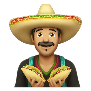 Mexican man eating taco whilst wearing sombrero sticker
