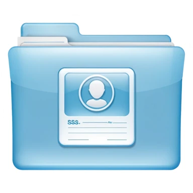 A simple emoji-style icon of a transparent plastic folder, clean and minimal, with rounded corners, subtle translucency, soft shading, and a small official documents symbol representing birth certificate, and SS. sticker