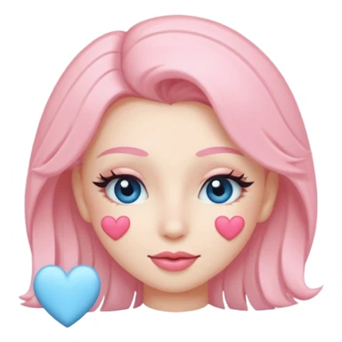 Coquette wink emoji, long eyelashes, heart-shaped blush, soft pastel pink and blue palette, glossy finish, transparent background



 sticker