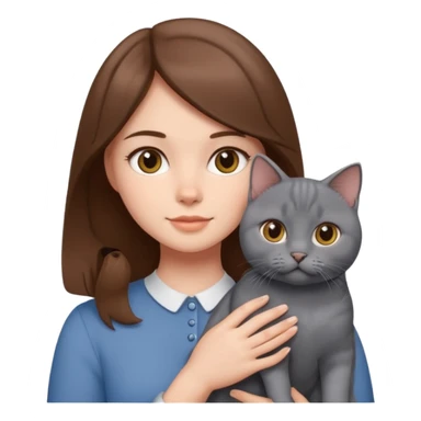 Brown Hair girl holding a British shorthair blue cat ￼ sticker