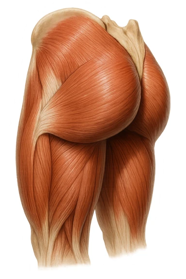 muscoli del gluteo anatomico, iperrealistico 4k, isolato su sfondo bianco sticker
