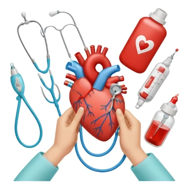 hands making a loveheart with background of stethescope, heel lancet, baby blood tubes, monitoring cables, baby bottle, cute scrapbooking paper,  sticker