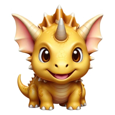 Cinematic Cute Triceratops Portrait Emoji, Head tilted playfully with a gentle smile, featuring a compact, sturdy body with three adorably prominent horns and a charmingly frilled head, Simplified yet irresistibly adorable features, highly detailed, glowing with a warm, inviting earthy glow, high shine, affectionate and lively, stylized with a touch of whimsical dinosaur charm, soft glowing outline, capturing the essence of a mischievous yet endearing Triceratops that seems as if it could trot out of the screen into your arms! sticker